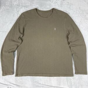AllSaints Muse T-Shirt Men Size M Olive Waffle Knit Crew Neck Long Sleeve Casual